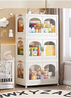 Buy Childrens Wardrobe,Baby Clothes Cabinet Collapsible Kids Closet Storage Organizer Bedroom Nursery Armoire Quick Install Toddler Dresser with Hanging Rod and Wheel(3 Storage) in Saudi Arabia