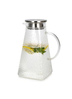 Buy Transparent Pitcher Jug Borosilicate Glass Heat Resistant With Arc Shape Handle And Stainless Lid, Leakproof, Great for Hot/Cold Water,Carafe For Handmade Juices and Smoothies 1800ml in UAE