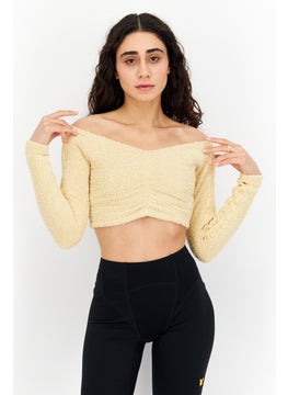 Buy Women Sportswear Long Sleeve Outdoor Cropped Top, Beige in UAE