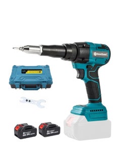 Buy Cordless Rivet Gun,Automatic Brushless Riveter Tool Kit for Rivets 2.4/3.2/4.0/4.8 mm,Portable 21V Electric with 2pcs Batteries for Stainless Steel, Aluminum Rivets-Blue in Saudi Arabia