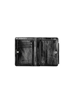 Buy Contacts Men Genuine Leather Wallet Stylish Short Purse Card Pack Three Fold Wallet Money Clip Black in UAE