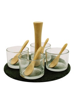 اشتري Cuisine Art Round Slate Serving Set with 4 Glass Bowls في الامارات