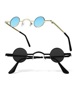 Buy Round Sunglasses, Small Cool Round Glasses for Women Men, Polarized Sunglasses Metal Frame Retro Circle Sunglasses, for Women Photo Props, 2 Pcs, 2 Colors in UAE