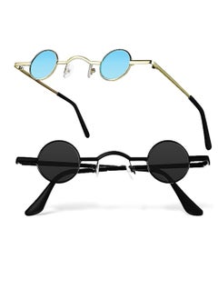 اشتري Round Sunglasses, Small Cool Round Glasses for Women Men, Polarized Sunglasses Metal Frame Retro Circle Sunglasses, for Women Photo Props, 2 Pcs, 2 Colors في الامارات