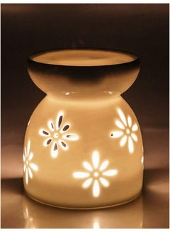 Buy 2-Piece Ceramic Oil Burner With Candle Holder Set White One Size in Saudi Arabia