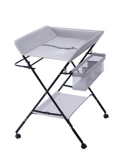 Buy Portable Baby Changing Table Dresser With Wheels, Bottom Rack, Side Basket And Clothes Rail, Grey in UAE