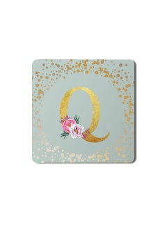 اشتري Designer Leather Coasters Mat for Beverage Drinks- Custom Monogram Initial Letter Floral Pattern Alphabet - Q (Light Grey) في الامارات