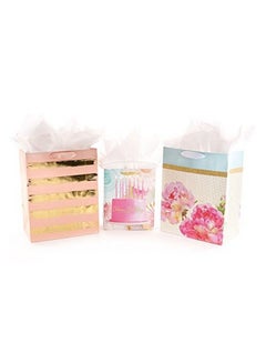 Buy Assorted Birthday Gift Bag Bundle With Tissue Paper (1 Medium And 2 Large Bags Gold And Pink) in Saudi Arabia