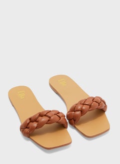 Buy Plaited Square Toe Flat Sandal in Saudi Arabia