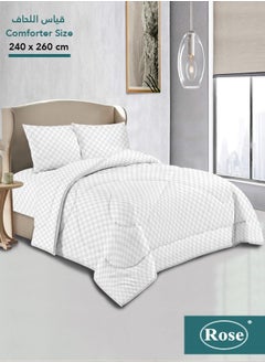 Buy ROSE Classic tripped luxury jacquard comforter set , Made of premium Microfiber, Set of 4 pieces, Soft lightweight King size , ( 240x260)cm ,White in Saudi Arabia