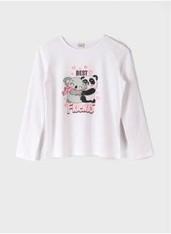 Buy Crew Neck Printed Long Sleeve Girl T-shirt in Egypt