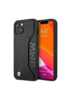 Buy BMW Real Leather Hard Case With Card Slot Debossed Wordmark On Tone Stitching For iPhone 13  - Black in UAE