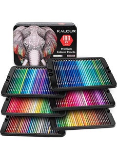 Buy KALOUR 180 Colored Pencil Set for Adults Artists kids- 3.3mm Rich Pigment Soft Core -12 Metallic Pencil - Wax-Based - Ideal for Coloring Drawing Sketching Shading Blending - Vibrant Color（Tin Case） in Saudi Arabia