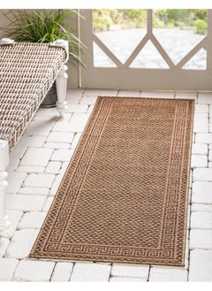 Buy Outdoor Border Collection Area Rug Greek Key (2' X 6' 1" Runner Brown Light Brown) in UAE