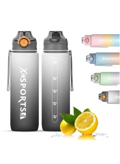 اشتري Sports Water Bottle, 1000ml Wide Mouth Drinks Bottle with Time Markings, Sports Canteen for Bike, Fitness, University, Outdoor, School, Gym (Grey) في السعودية