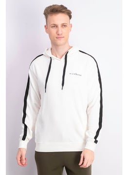 Buy Men Hood With Drawstring Plain Long Sleeve Sweatshirt, White and Blackk in UAE