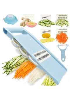 Buy 5 in 2 Slicer for Kitchen Vegetable Slicer, Multi Blade Potato Chip Slicer Veggie Slicer Vegetable Cutter Julienne Shredder Vegetable peeler For Small Job In Kitchen, Blue in Saudi Arabia