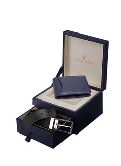Buy India Blue Leather Mens Wallet & Belt Combo Set Blue in UAE
