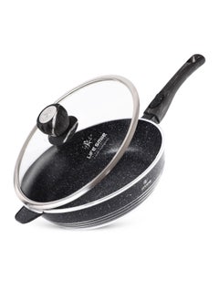 Buy LIFE SMILE Deep Frying Pan With Lid - Multi Layer Granite Coating Non Stick Saute Pan | Stay Cool Handle With Hanging Loop | Oven Safe (Black,Detachable Handle, 28 CM(3.6 Liters)) in UAE