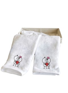 Buy Embroidered For You (White) Luxury (Him & Her with Heart) Personalized Hand Towel (50 x 80 Cm-Set of 2) 100% cotton Highly Absorbent and Quick dry Classic Hotel and Spa Quality Bath Linen-600 Gsm in UAE