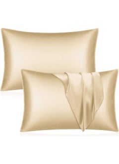 Buy Satin Silk Pillow Case Cover for Hair and Skin, Soft Breathable Smooth Both Sided Silk Pillow Cover Pair (Standard - 50 x 65cm - 2pcs - Retro Gold) in UAE