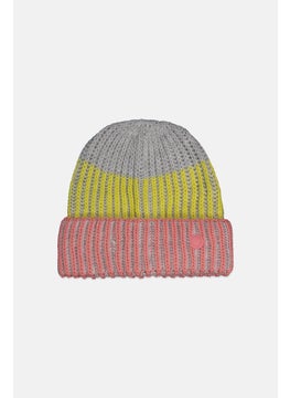 Buy Women Knitted Bonnet, Pink/Yellow/Grey in Saudi Arabia