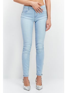 Buy Women Regular Fit Washed Stretchable Jeans, Light Blue in UAE