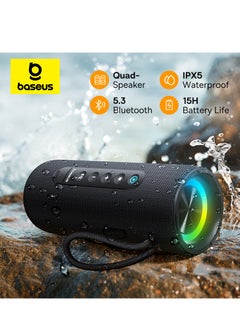 Buy Portable Bluetooth Speakers, IPX5 Waterproof Wireless Speaker with 15W Loud Stereo Sound, Deep Bass, Bluetooth 5.3, RGB Lights, 15H Playtime for Home, Outdoor, Party and Many More- Black in UAE