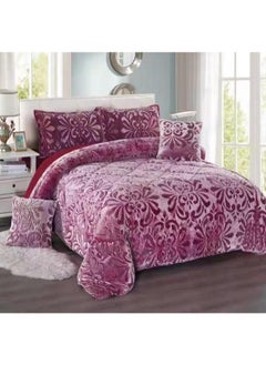 Buy COMFY 6 PC MAROON FLORAL SOFT & LUXURIOUS FAUX FUR COMFORTER SET in UAE