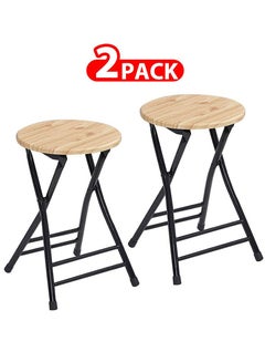 Buy 2 Pack For Folding Stool Round Portable Folding Stool Wood Seat Light in UAE