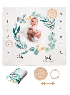 Buy Baby Milestone Blanket Cotton Muslin Blanket Monthly Milestone Blanket for Baby Boy or Girl Unisex Newborn Baby Shower Present for New Mums Flowers and Leaves Theme Includes Wooden Frames in Saudi Arabia