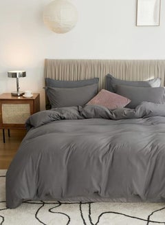 Buy Queen Size 6 Pieces Bedding Set, Washable Cotton Dark Gray. in UAE