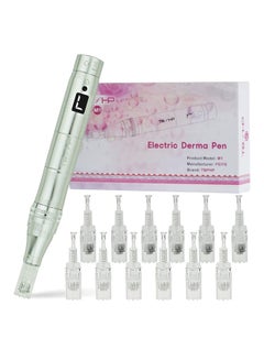 Buy M1 Electric Derma Beauty Pen Professional at-Home Kit with 12Pcs Replacement Cartridges (Silver) in UAE