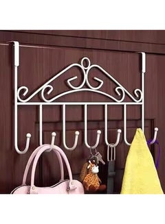 اشتري Coat Rack, Over Door 7 Hook Rack - Decorative Organizer Hooks for Clothes, Coats, Hats, Belts, Towels - Door Hanger for Home or Office (White) في مصر