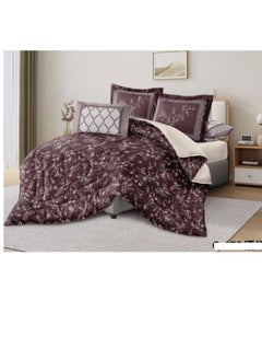 Buy King Size 6 Piece Duvet Cover Set Contemporary Leaf Print Bedding Sets, Smooth Cotton Material Modern Geometric Print in UAE