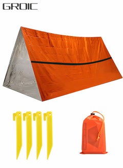 Buy Emergency Tent with 4 Tent Stakes, Emergency Survival Shelter Tent & Tent Spikes, Waterproof Thermal Blanket Shelter for Camping, Hiking, Outdoor Adventure Activities in UAE