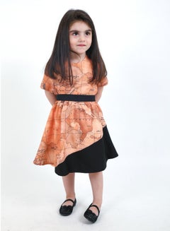 Buy Girls' Dress with text sleeves with  elegant design, Onion-Black in Saudi Arabia