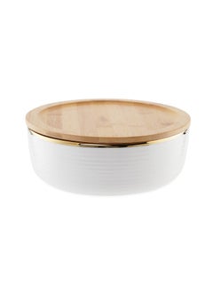 اشتري Paco Round Serving Bowl With Bamboo Lid 2L - White في الامارات