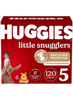 اشتري Huggies Size 5 Diapers, Little Snugglers Baby Diapers, Size 5 (27+ lbs), 120 Ct (2 packs of 60) في الامارات