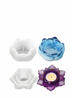 اشتري 2 Pcs Lotus Tealight Candles Holders Flower Epoxy Resin Casting Moulds Candlestick Epoxy Silicone Mould for Making Candle Holder Tea Light Holder Jewelry Box في السعودية