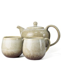 Buy Porcelain BTQ Enus Teapot Set for Home Office Gift Tea Lovers Men Women w/ 2 Cups 1.2L White in UAE