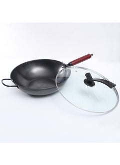 Buy Hand-Forged Iron Wok Uncoated Non-Stick Healthy Cookware No coating (glass cover) in UAE