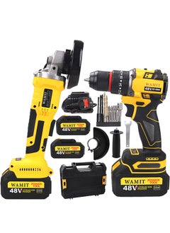 Buy 48V Drill and Angle Grinder Tool Set,Grinder Tool,Electric Screwdriver,Grinder,Power Tools Drill Set,Tool Kit,With 2*5.0Ah Batteries and Fast Charger in Saudi Arabia