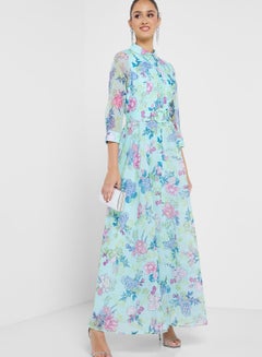 Buy Floral Print Belt Detail Dress in Saudi Arabia