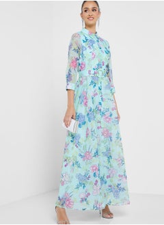 Buy Floral Print Belt Detail Dress in Saudi Arabia