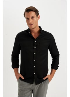 اشتري Man Woven Slim Fit Button Polo Neck Long Sleeve Shirt في مصر