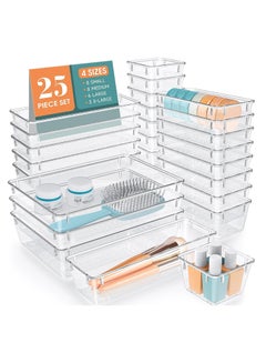 Buy 25 PCS  Plastic Drawer Organizers Set, 4-Size Desk Drawer Organizer Trays Storage Tray for Makeup, Bedroom, Kitchen, Vanity & Office in Saudi Arabia