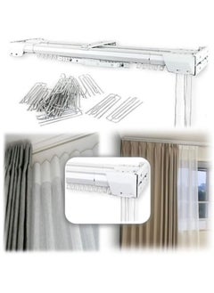 Buy Heavy Duty Ultra Corded Double Adjustable Extendable Traverse Curtain Rails Curtain Tracks  with Curtain Hanging Pinch Pleat 4 Prongs Hooks, 210 – 398 cm, WHITE in UAE