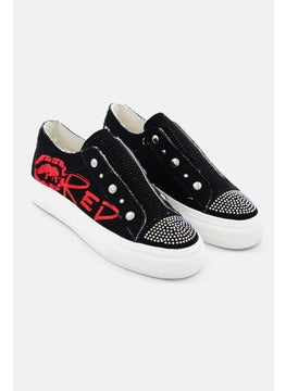 Buy Women Poppy Brand Logo Slip On Casual Sneaker Shoes, Black Combo in UAE