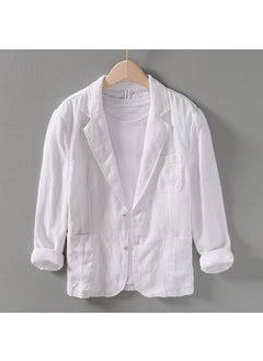 Buy L948 spring retro flat collar linen handsome small suit mens casual loose artistic cotton and linen suit jacket White in UAE